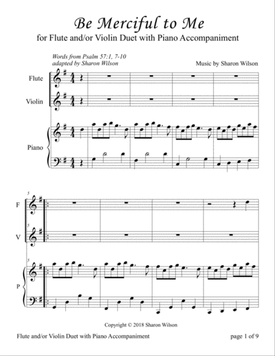 Be Merciful to Me ~ Psalm 57 (for Flute and/or Violin Duet with Piano accompaniment) Flute scores gallery preview page 2