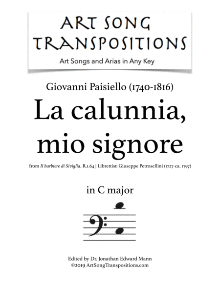 La calunnia, mio signore (transposed to C major, bass clef)