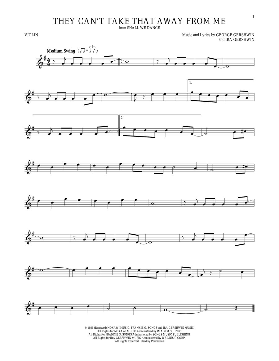 They Can't Take That Away From Me Violin Solo scores gallery preview page 1