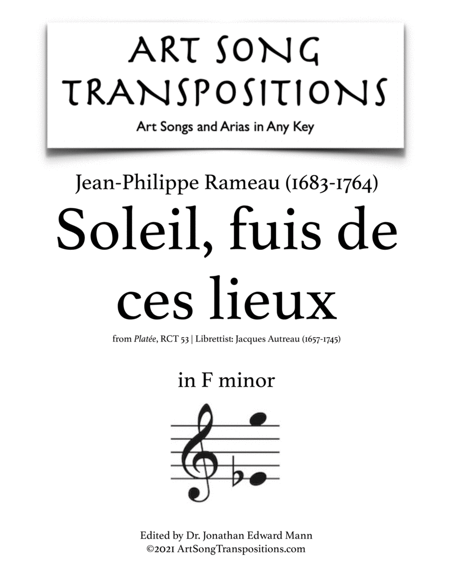 Book cover for RAMEAU: Soleil, fuis de ces lieux (transposed to F minor)