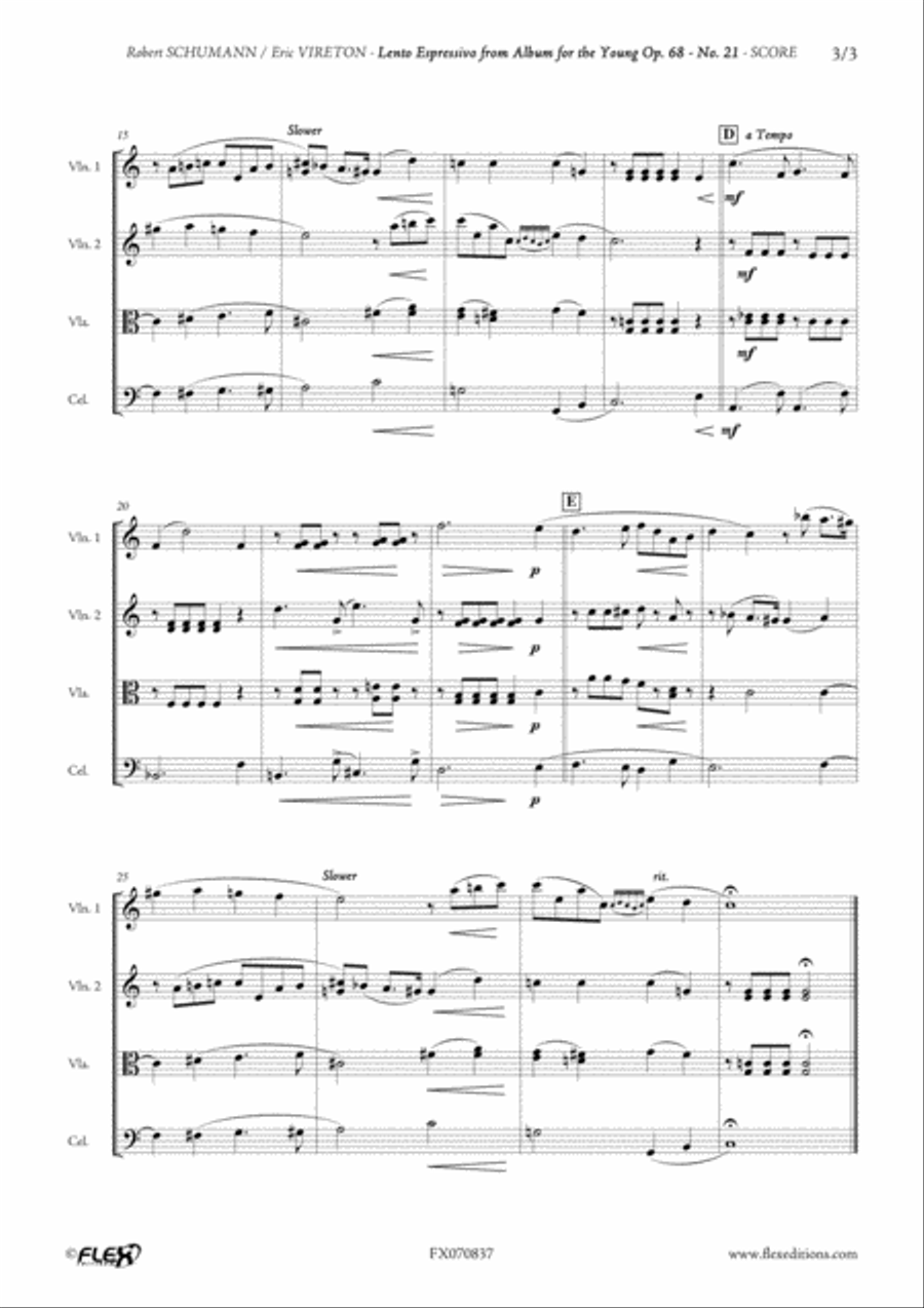 Lento Espressivo - from Album for the Young Opus 68 No. 21 String Quartet scores gallery preview page 3