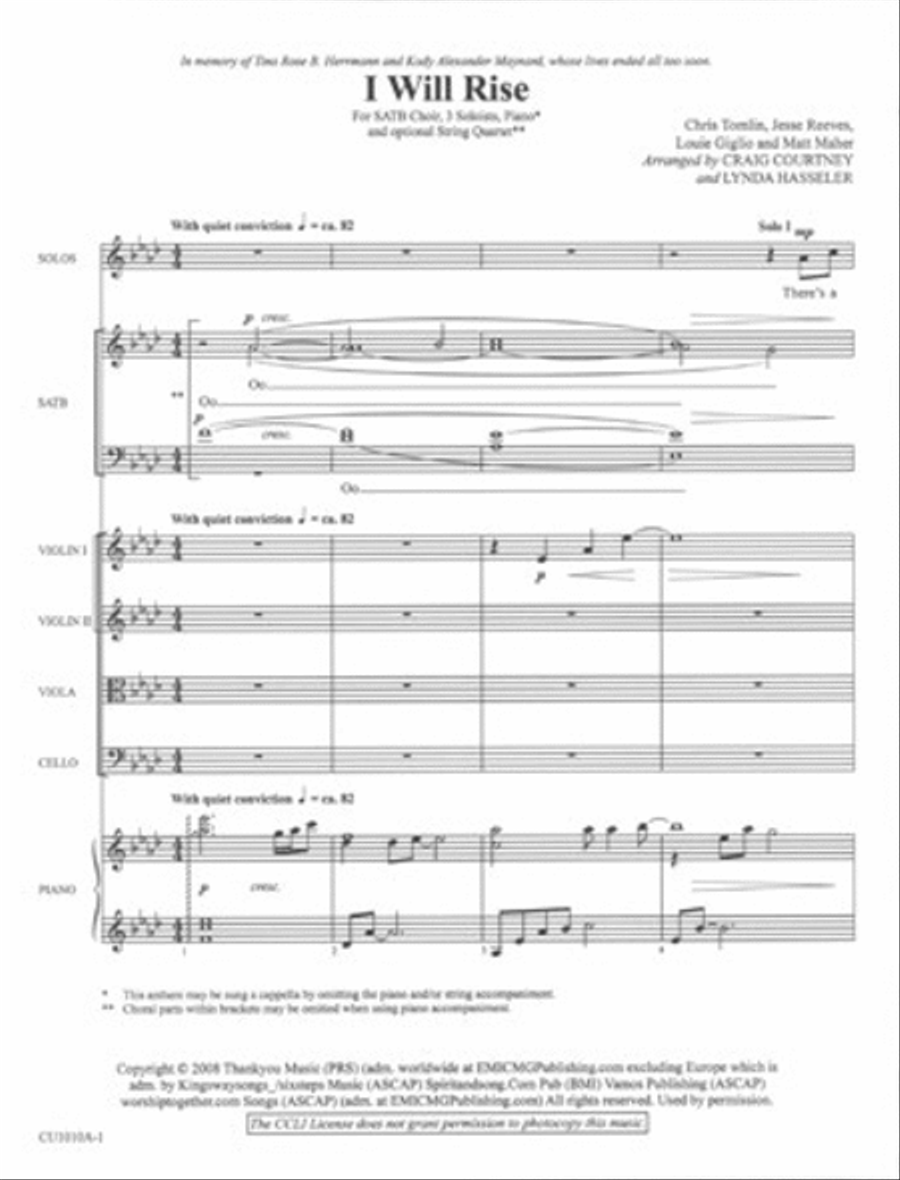 I Will Rise - full score and string quartet Choir scores gallery preview page 1