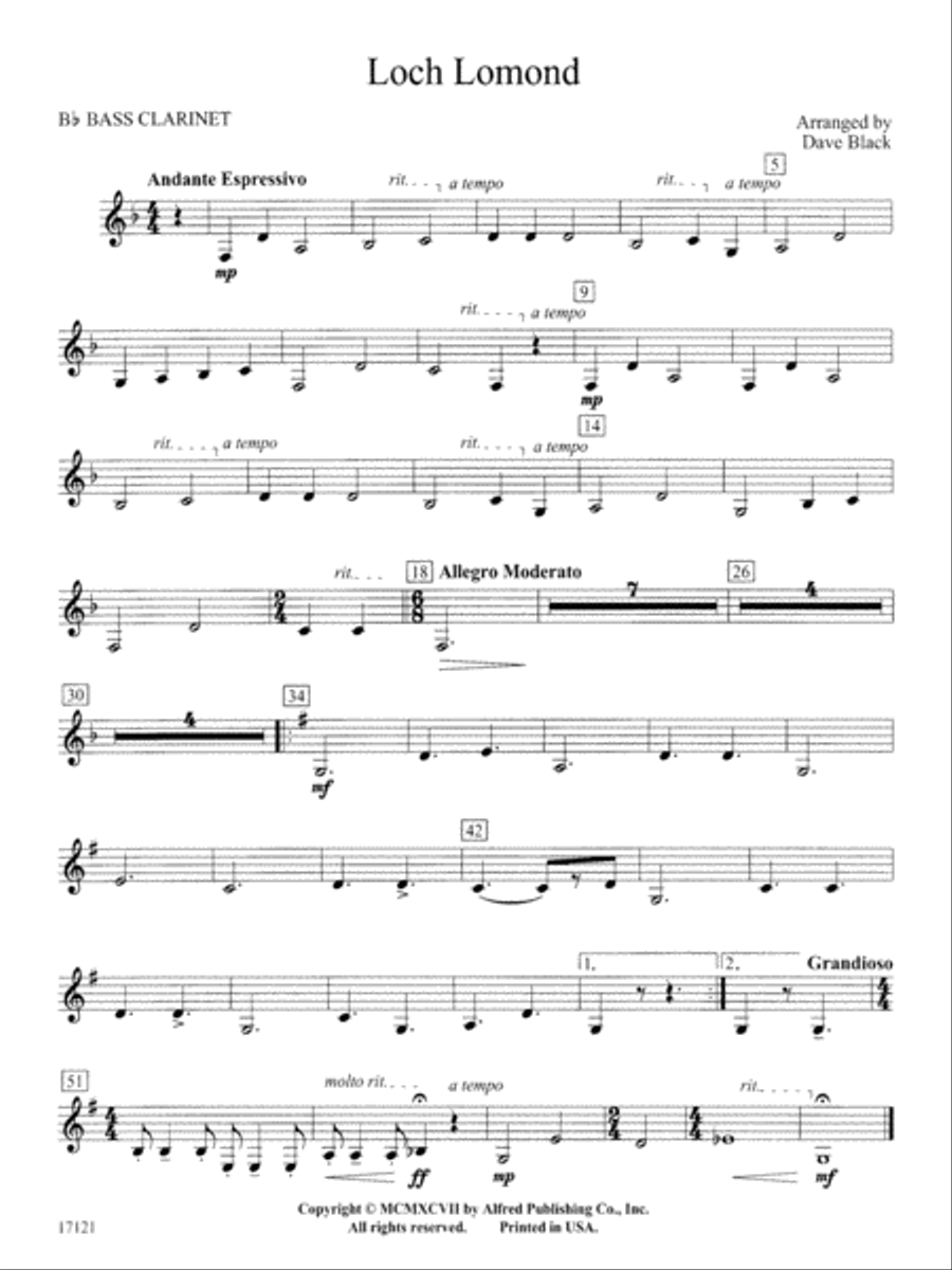 Loch Lomond: B-flat Bass Clarinet Concert Band scores gallery preview page 1