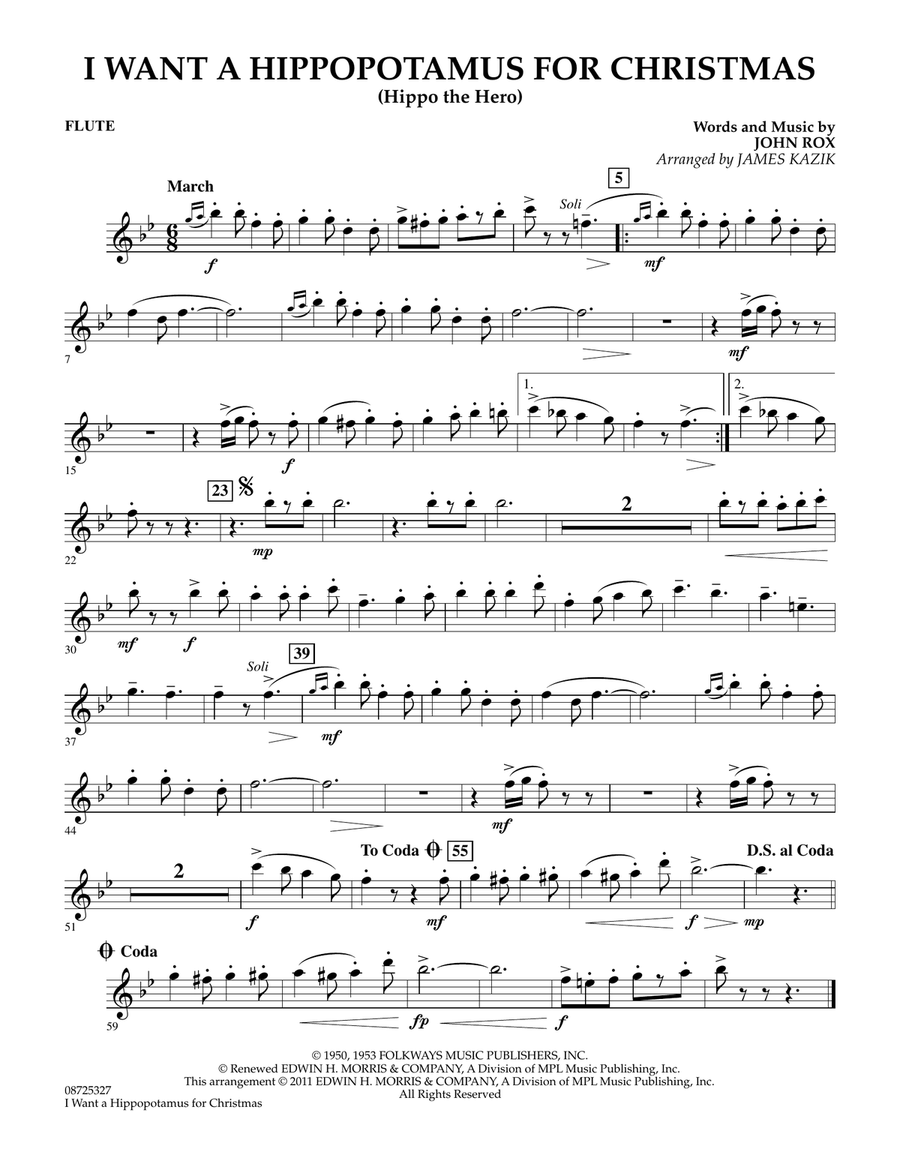 I Want A Hippopotamus For Christmas - Flute Concert Band scores gallery preview page 1