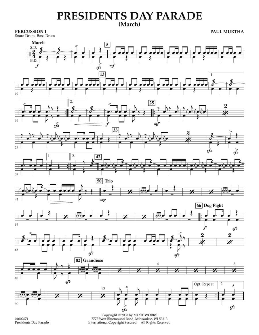 Presidents Day Parade (March) - Percussion 1 Concert Band scores gallery preview page 1