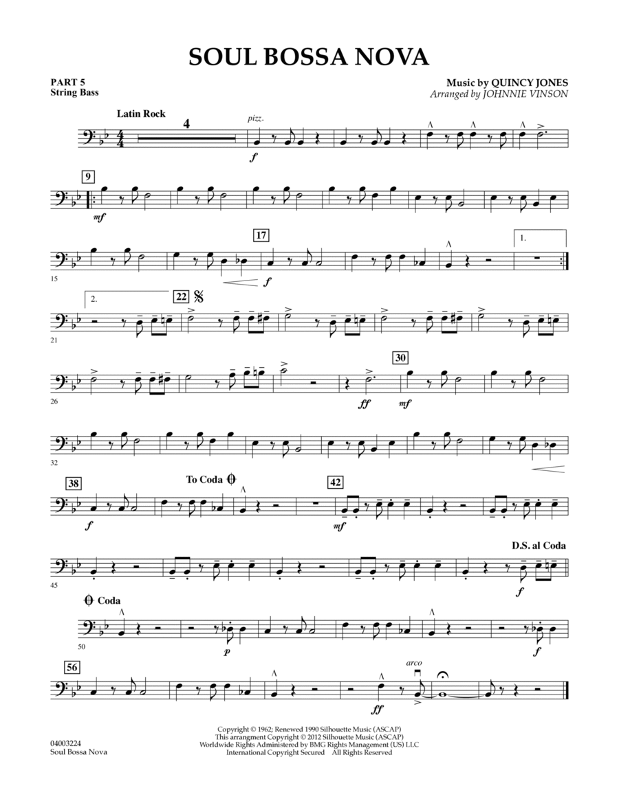Soul Bossa Nova (arr. Johnnie Vinson) - Pt.5 - String/Electric Bass Concert Band scores gallery preview page 1
