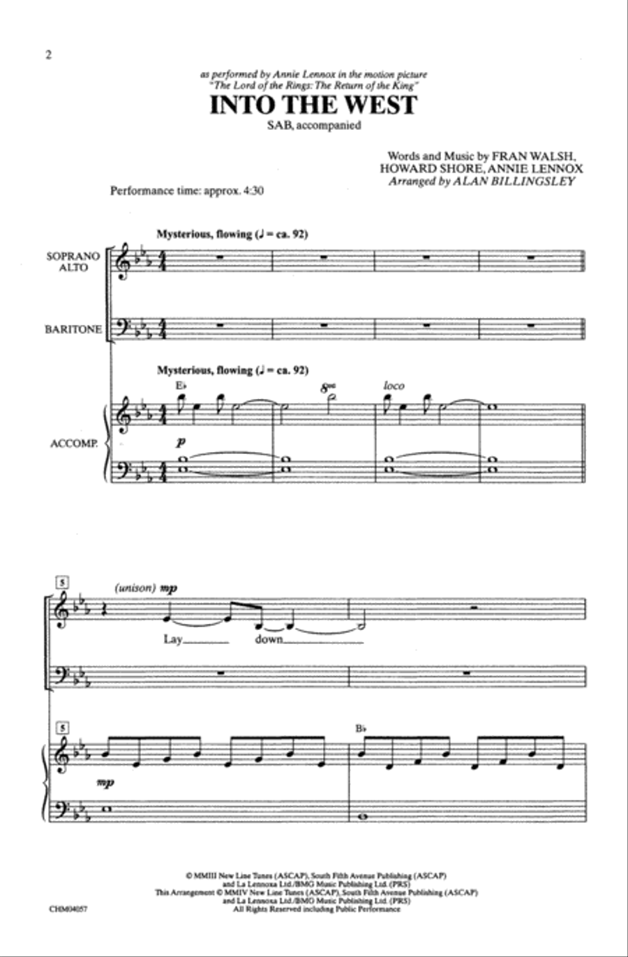 Into the West (from The Lord of the Rings: The Return of the King) Choir scores gallery preview page 1