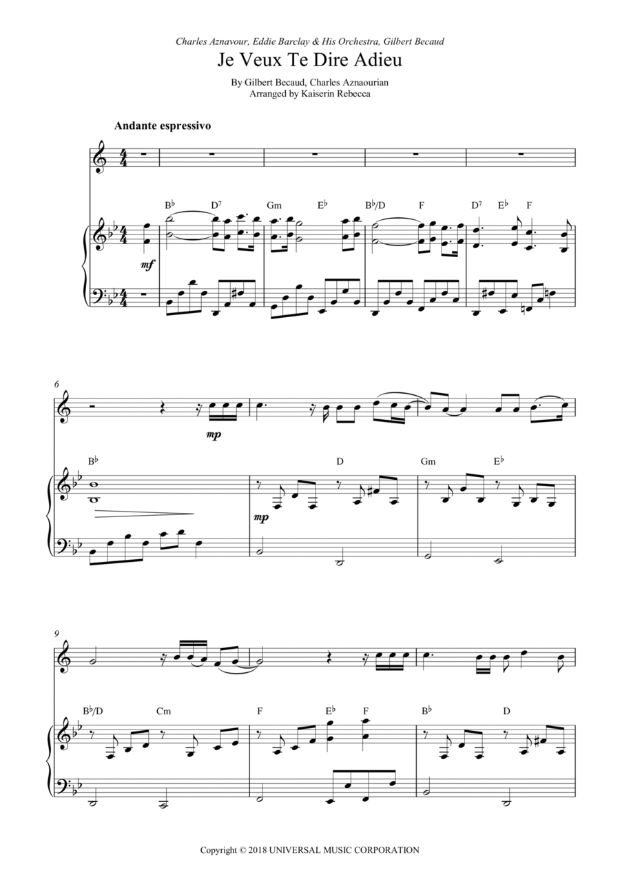 Je Veux Te Dire Adieu Je Veux Te Dire Adieu B-Flat Trumpet scores gallery preview page 1