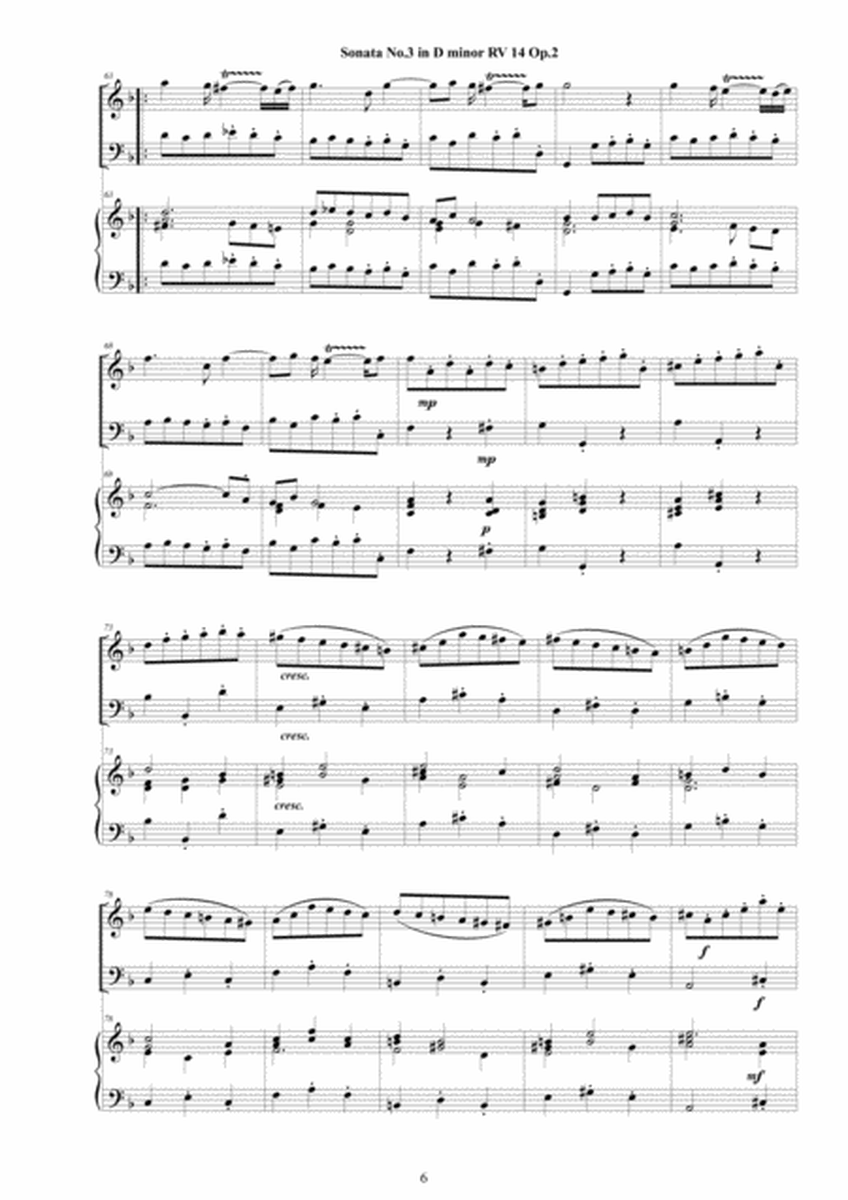 Vivaldi - Trio Sonata No.3 in D minor RV 14 Op.2 for Violin, Cello and Cembalo (or Piano) image number null