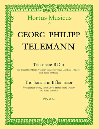 Book cover for Triosonate for Recorder (Flute, Violin), Solo Harpsichord (Piano) and Basso continuo B flat major TWV 42:B4