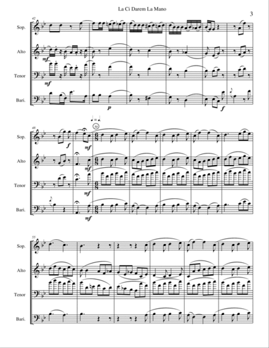 La Ci Carem La Mano (from Mozart’s opera Don Giovanni) Saxophone Quartet scores gallery preview page 5