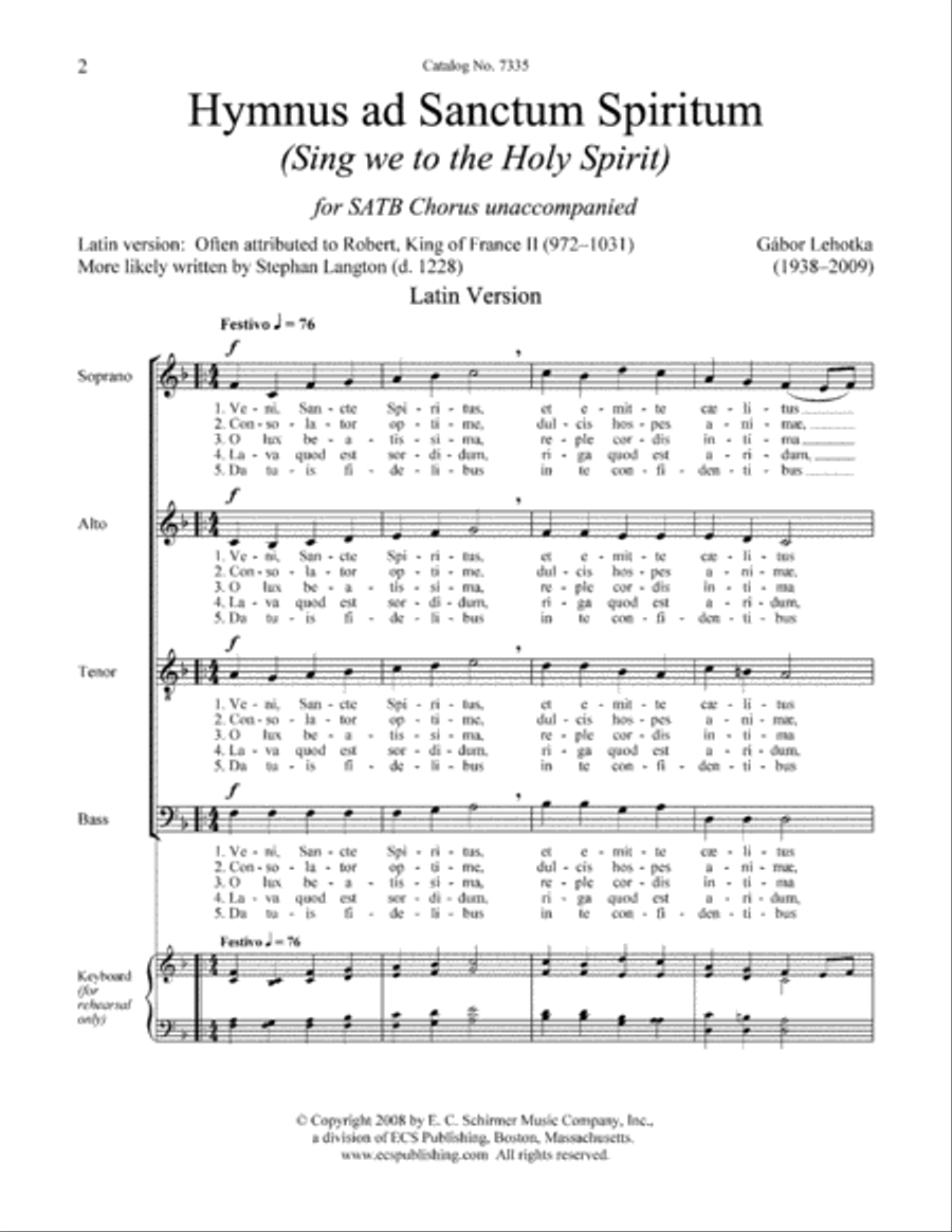Hymnus ad Sanctum Spiritum 4-Part scores gallery preview page 2