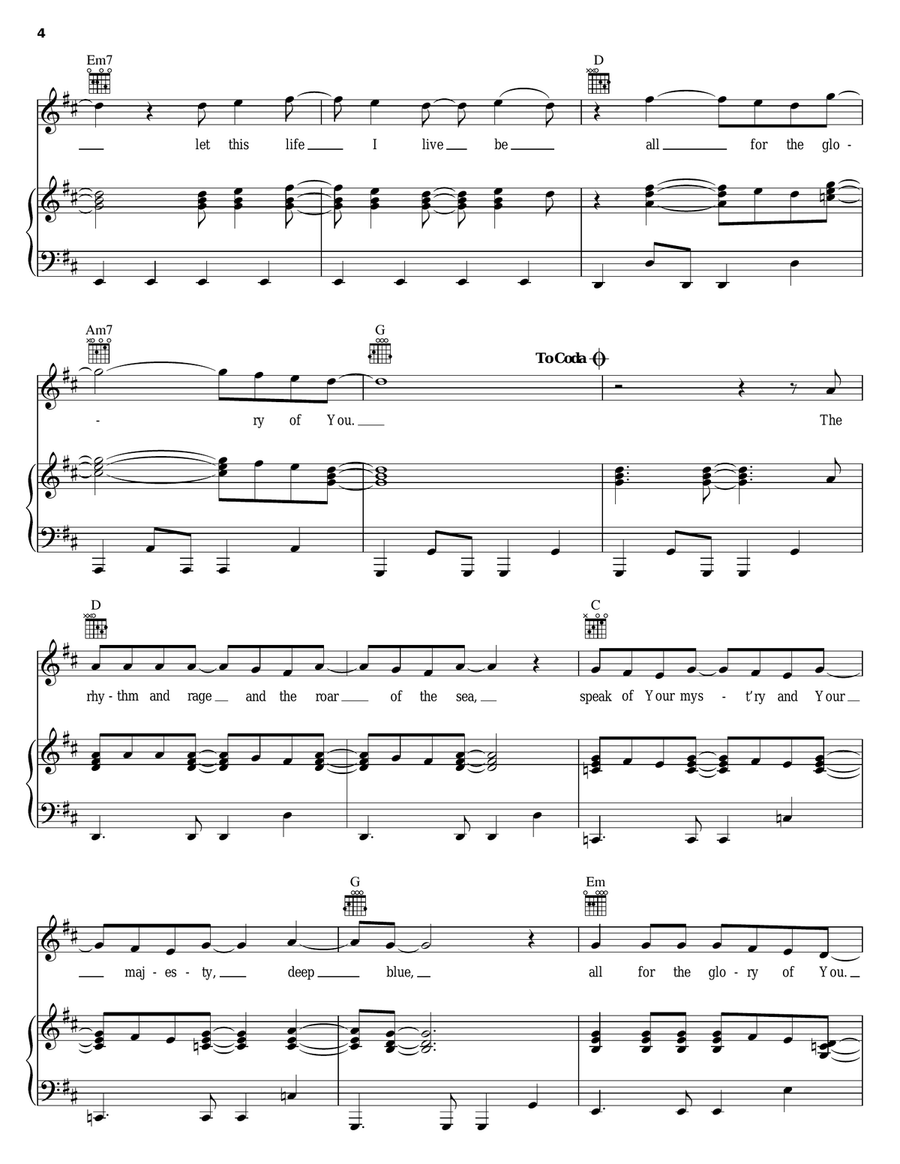 For The Glory Of You For The Glory Of You Piano, Vocal, Guitar scores gallery preview page 4