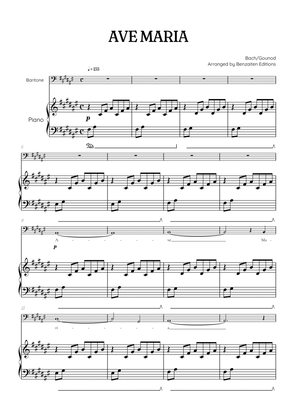 Bach / Gounod Ave Maria in F sharp [F#] • baritone sheet music with piano accompaniment