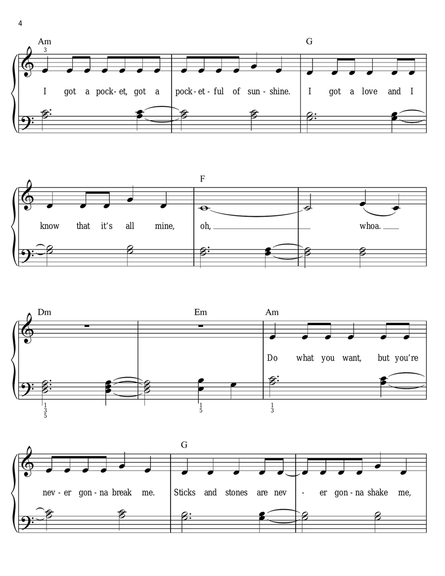 Pocketful Of Sunshine Easy Piano scores gallery preview page 4