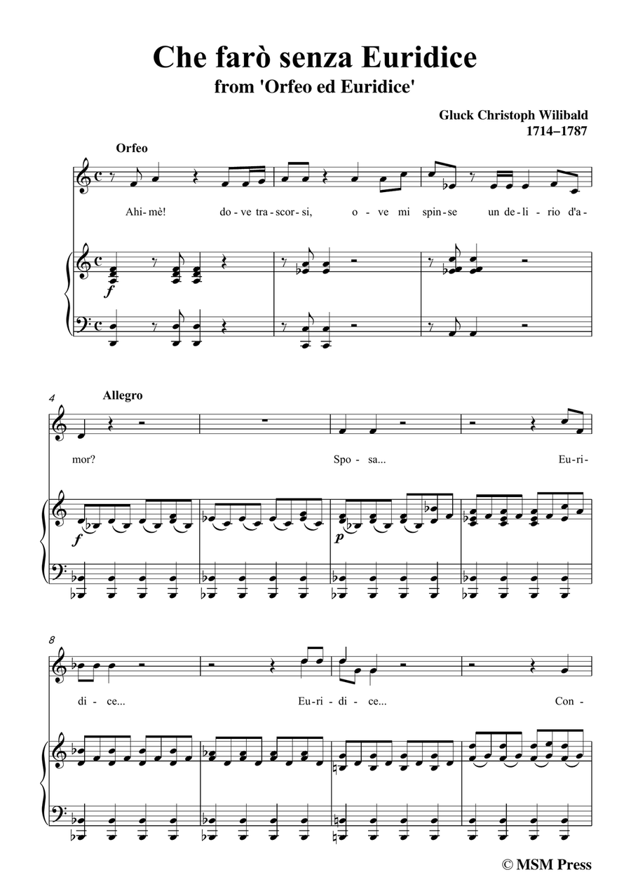 Gluck-Che farò senza Euridice,from 'Orfeo ed Euridice',in C Major,for Voice and Piano Piano, Vocal scores gallery preview page 3