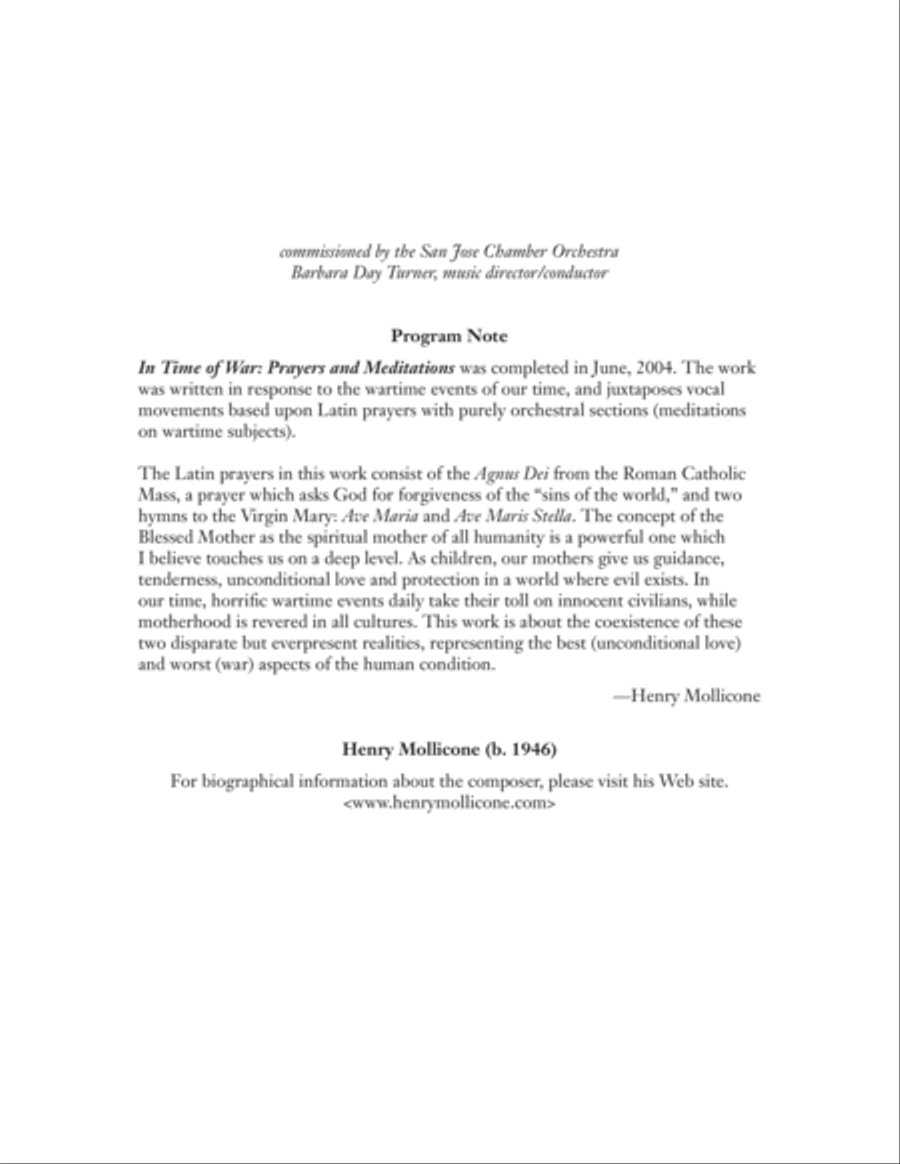 In Time of War: Prayers and Meditations String Orchestra scores gallery preview page 1