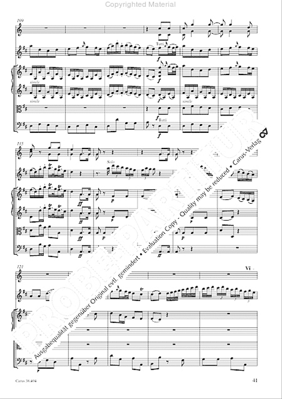 Concerto for Flute in D major (Concerto per il Flauto traverso in D / Flotenkonzert in D) Flute Solo scores gallery preview page 43