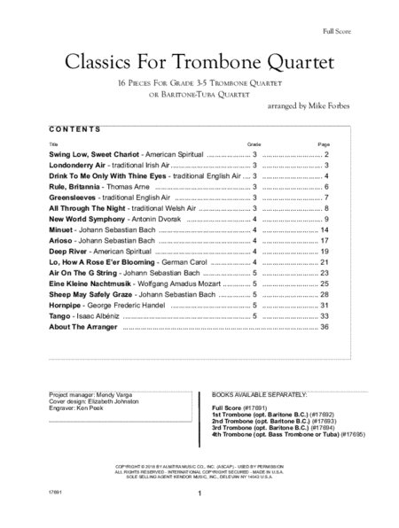 Classics For Trombone Quartet - 4th Trombone (opt. Bass Trombone or Tuba)