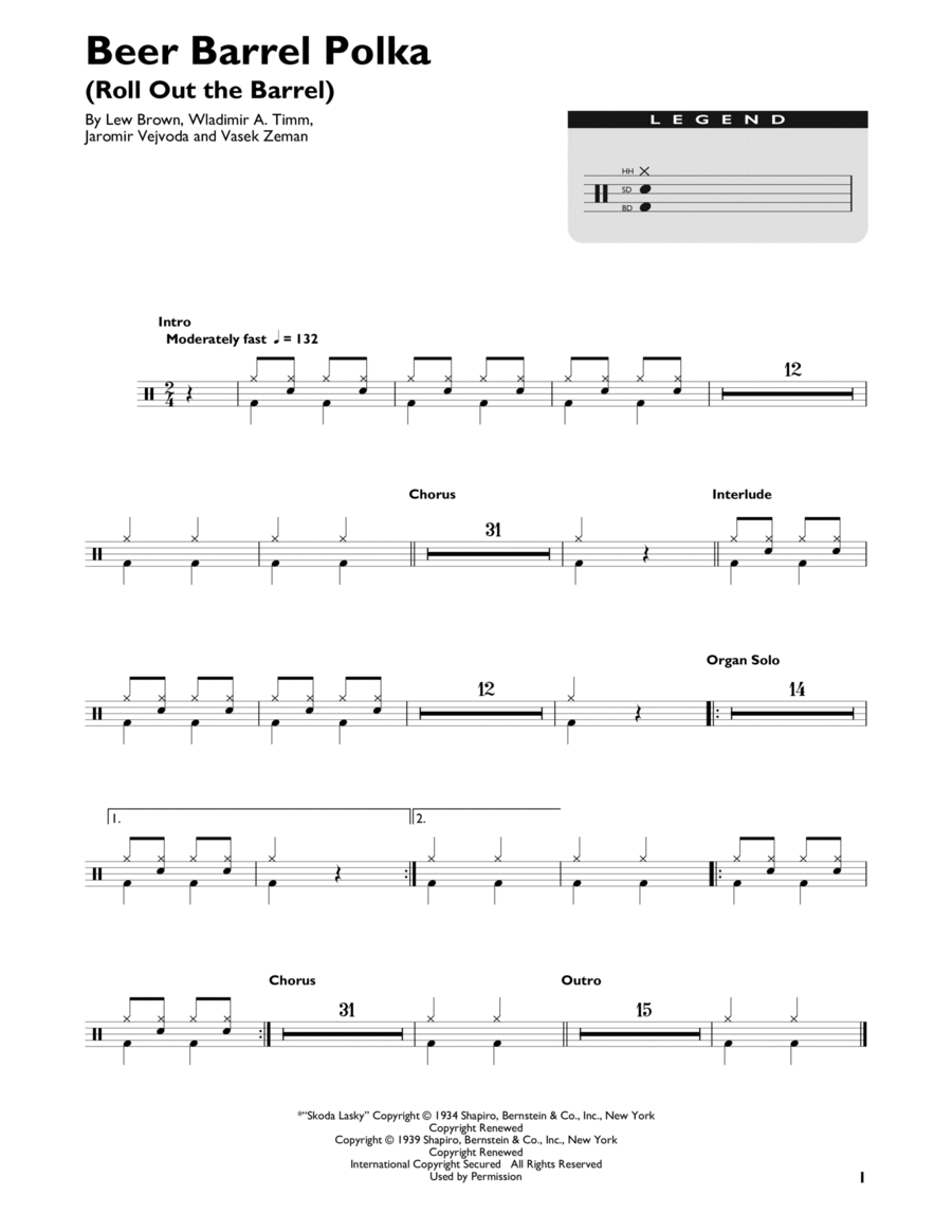 Beer Barrel Polka (Roll Out The Barrel) Drum Set scores gallery preview page 1