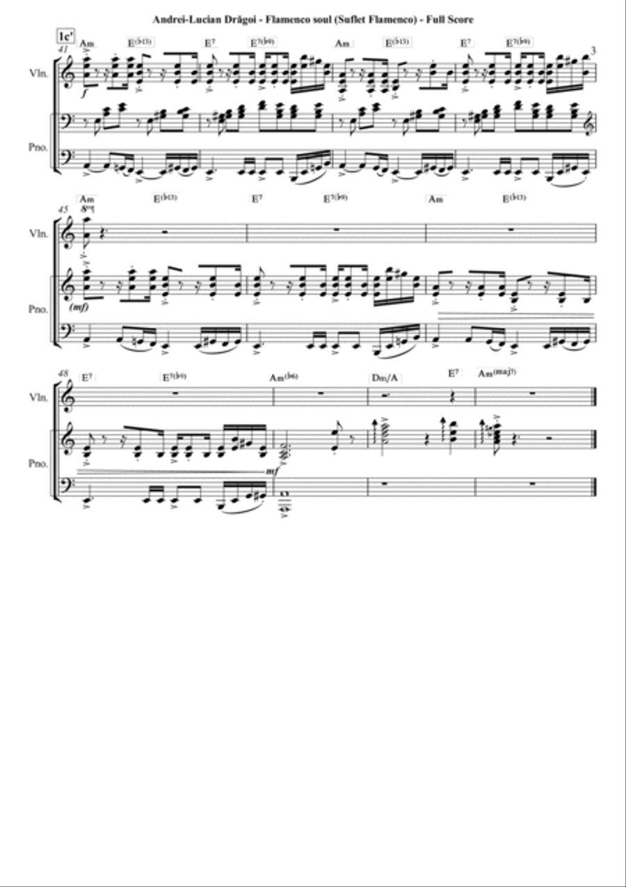 Flamenco soul (Suflet Flamenco) - miniature for violin and/or piano (harp/guitar) duo/solo String Duet scores gallery preview page 3