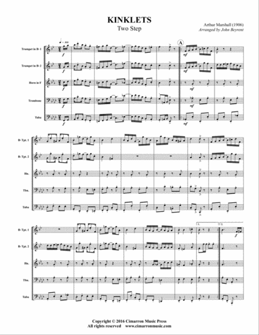 Kinklets (Two-Step) Brass Quintet scores gallery preview page 2