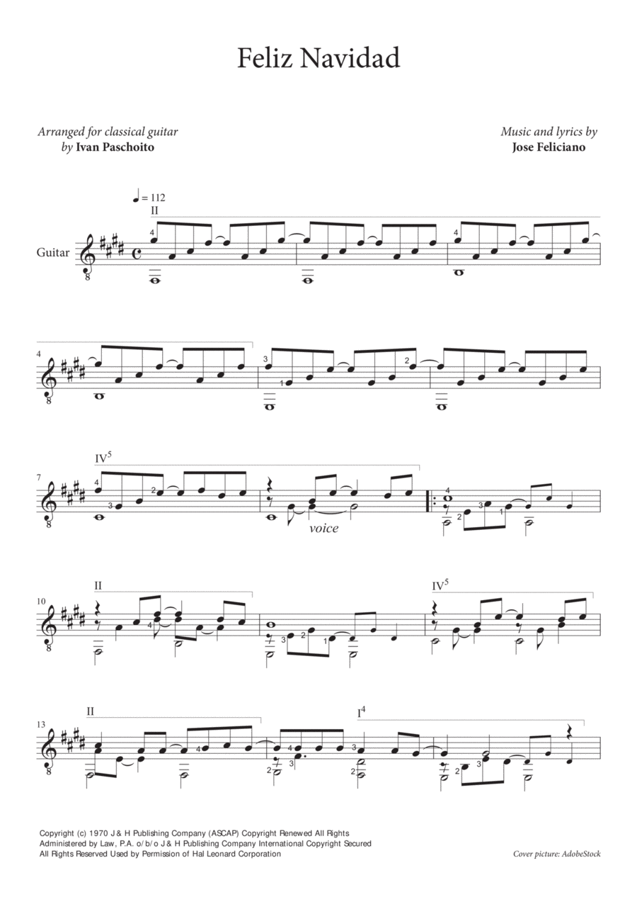 Feliz Navidad Guitar Solo scores gallery preview page 1
