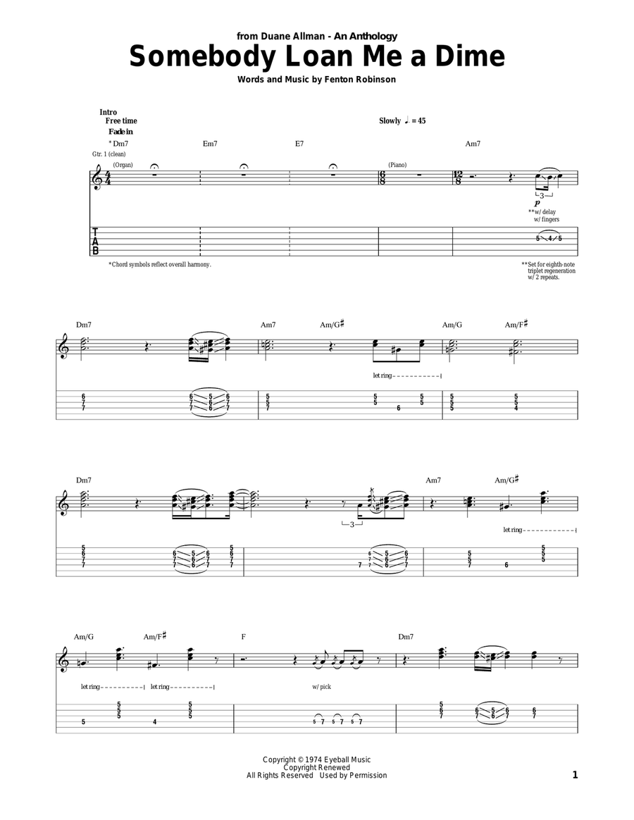Somebody Loan Me A Dime Acoustic Guitar scores gallery preview page 1