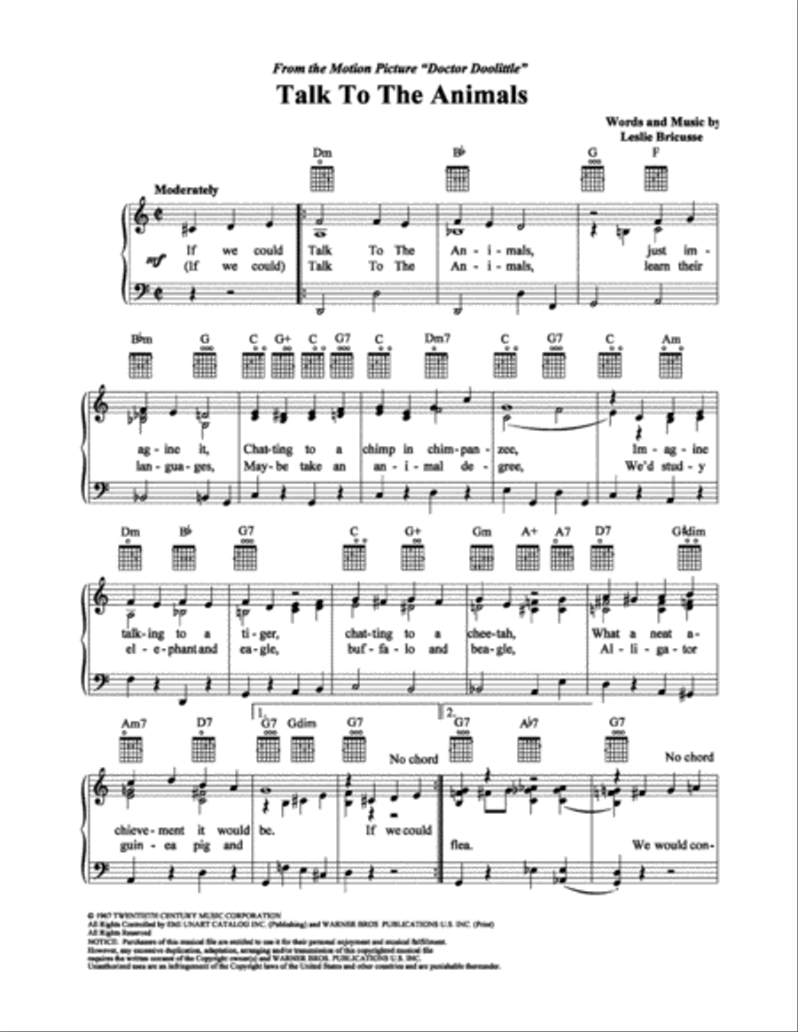 Talk To The Animals Talk To The Animals Piano, Vocal, Guitar scores gallery preview page 1