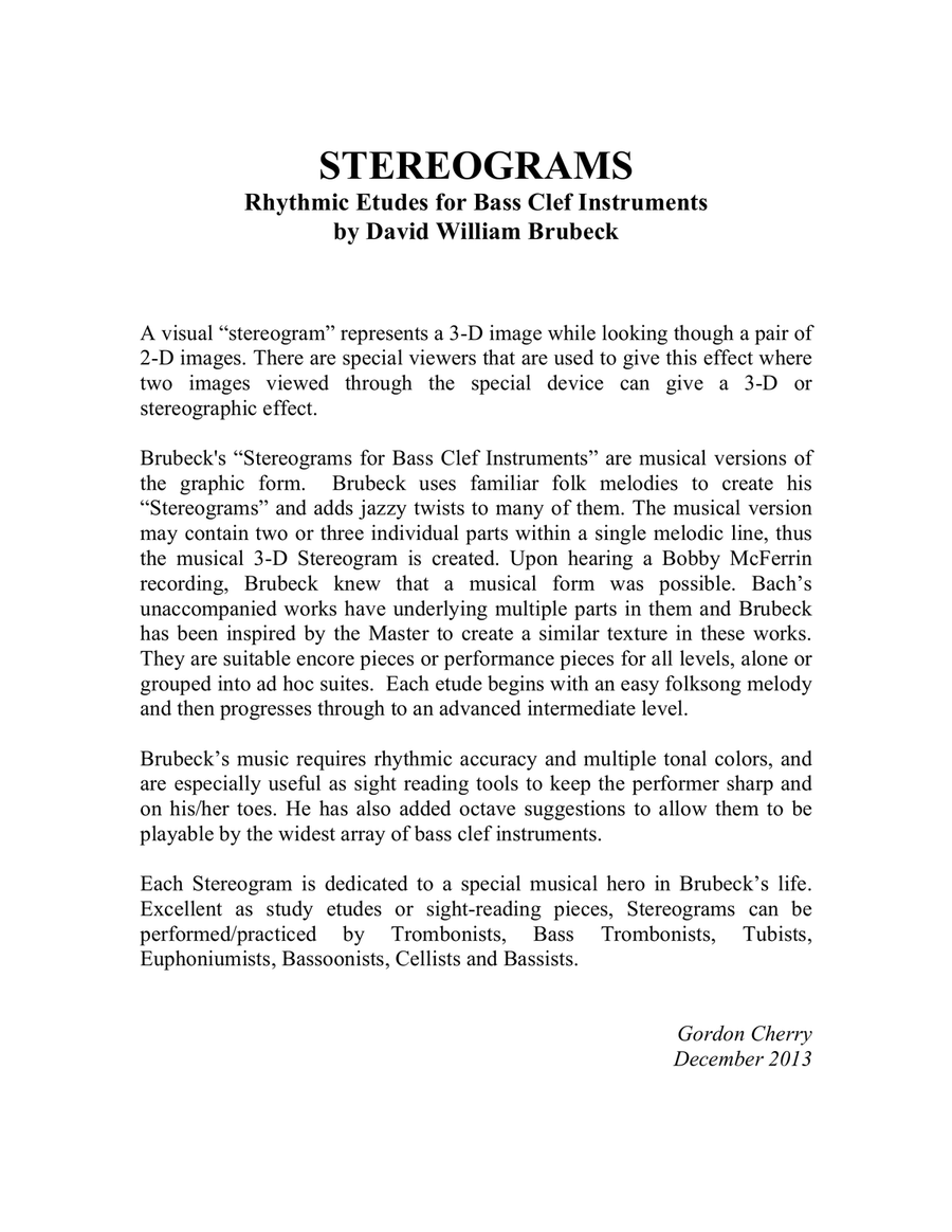 Stereograms - Rhythmic Etudes for Bass Clef Instruments, Volume 1 Bass Clef Instrument scores gallery preview page 1