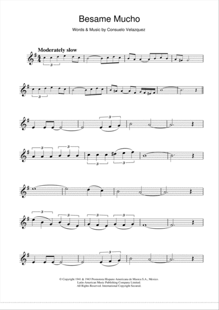 Besame Mucho (Kiss Me Much) Clarinet Solo scores gallery preview page 1