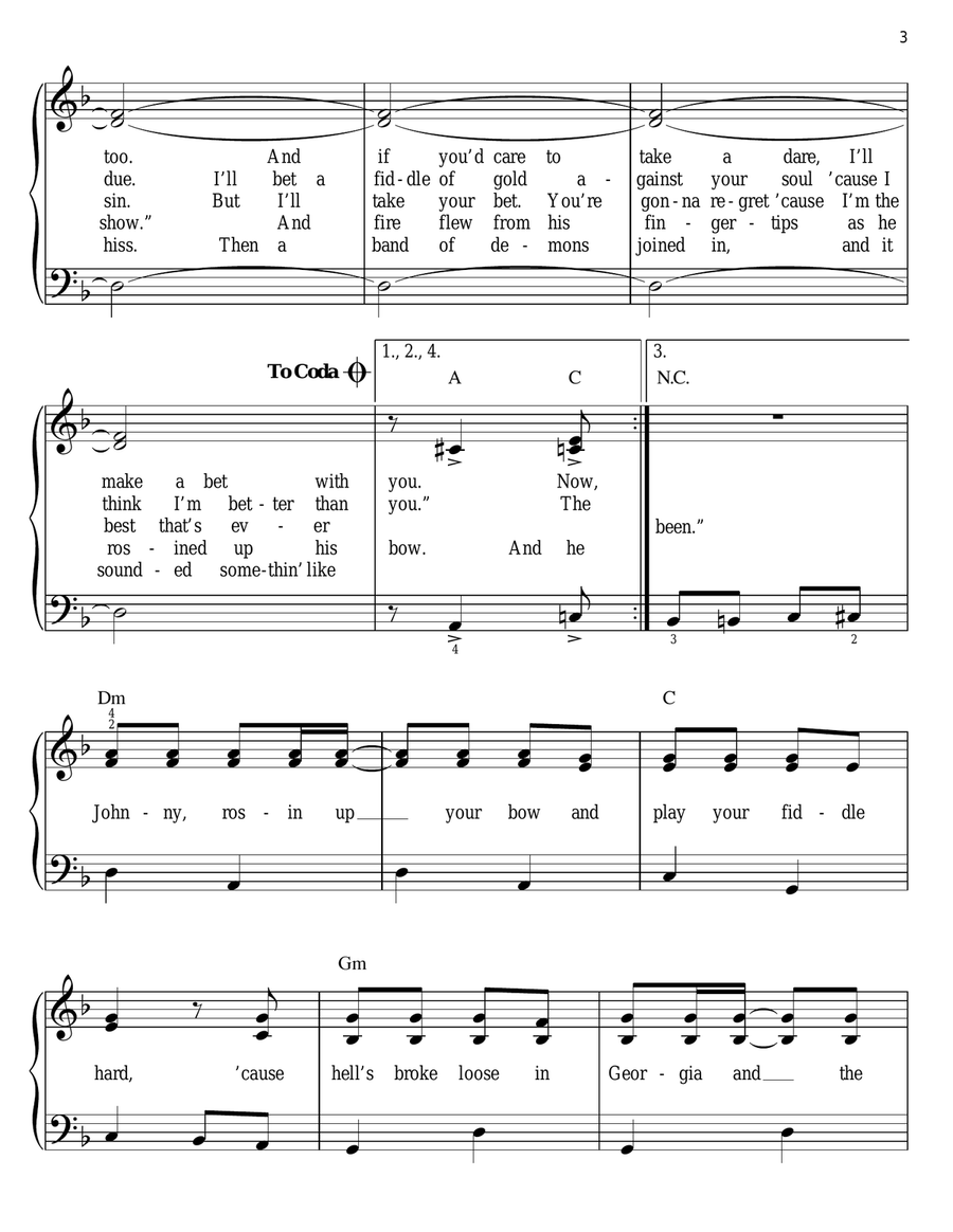 The Devil Went Down To Georgia Easy Piano scores gallery preview page 3