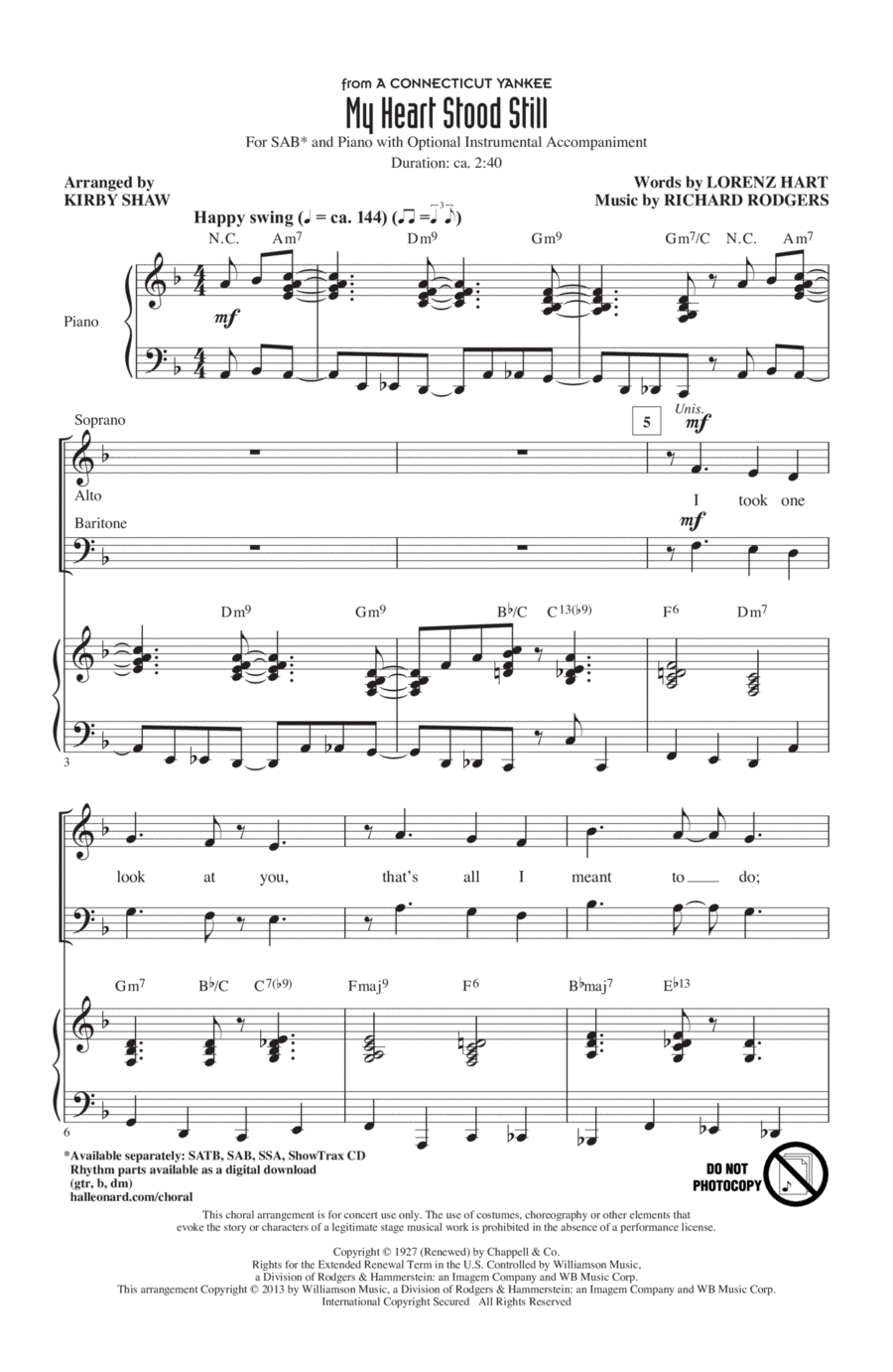 My Heart Stood Still (arr. Kirby Shaw) 3-Part scores gallery preview page 1