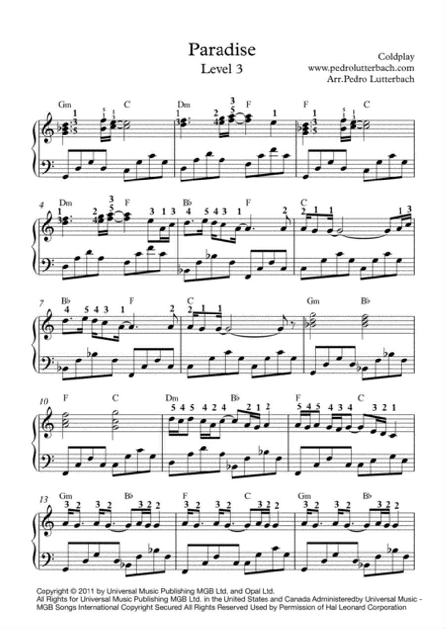 Paradise Piano Solo scores gallery preview page 1