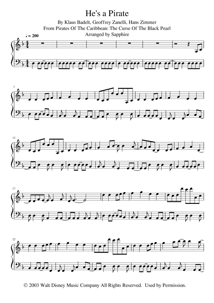 He's A Pirate Easy Piano scores gallery preview page 1
