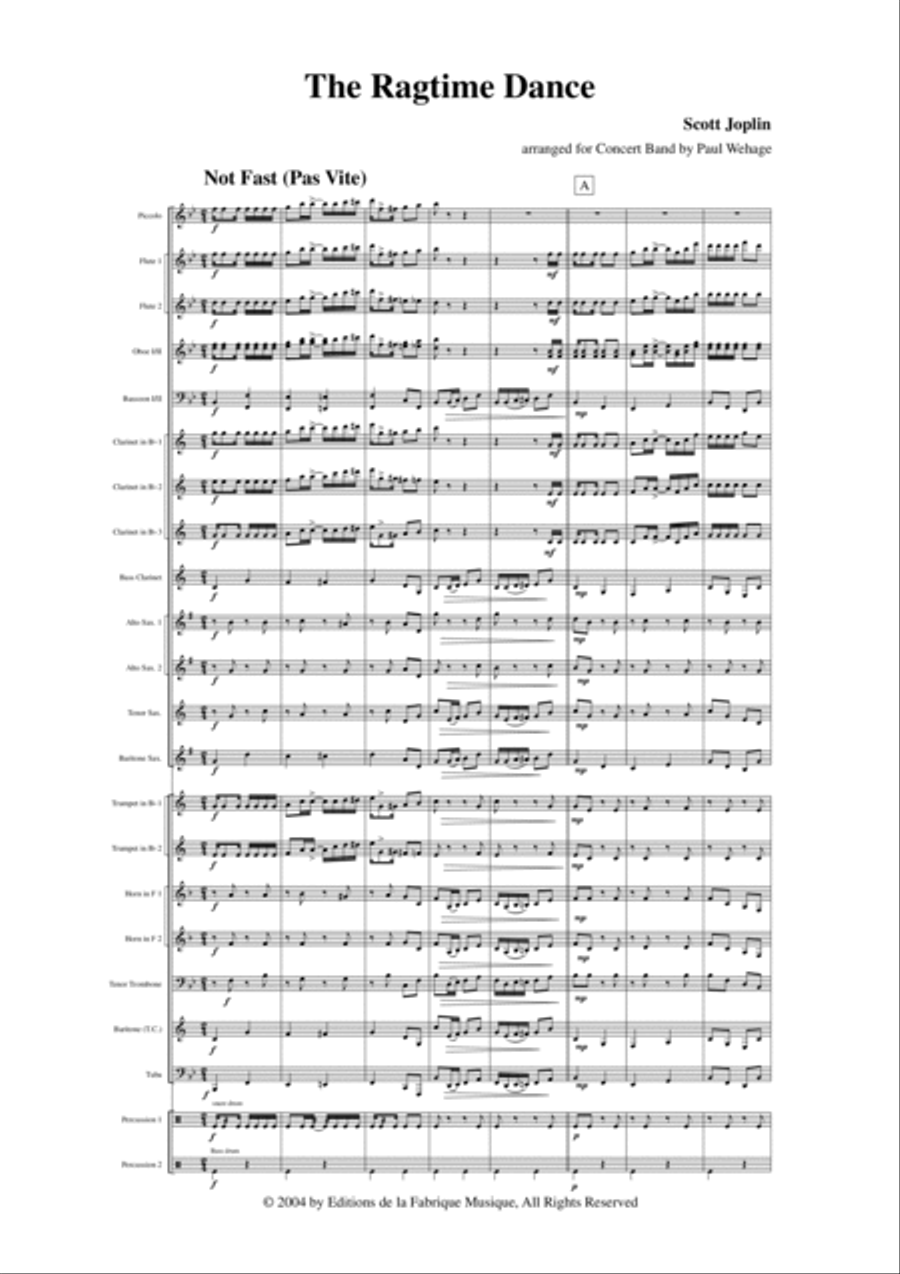 Scott Joplin: The Ragtime Dance, arranged for concert band by Paul Wehage, score and complete parts