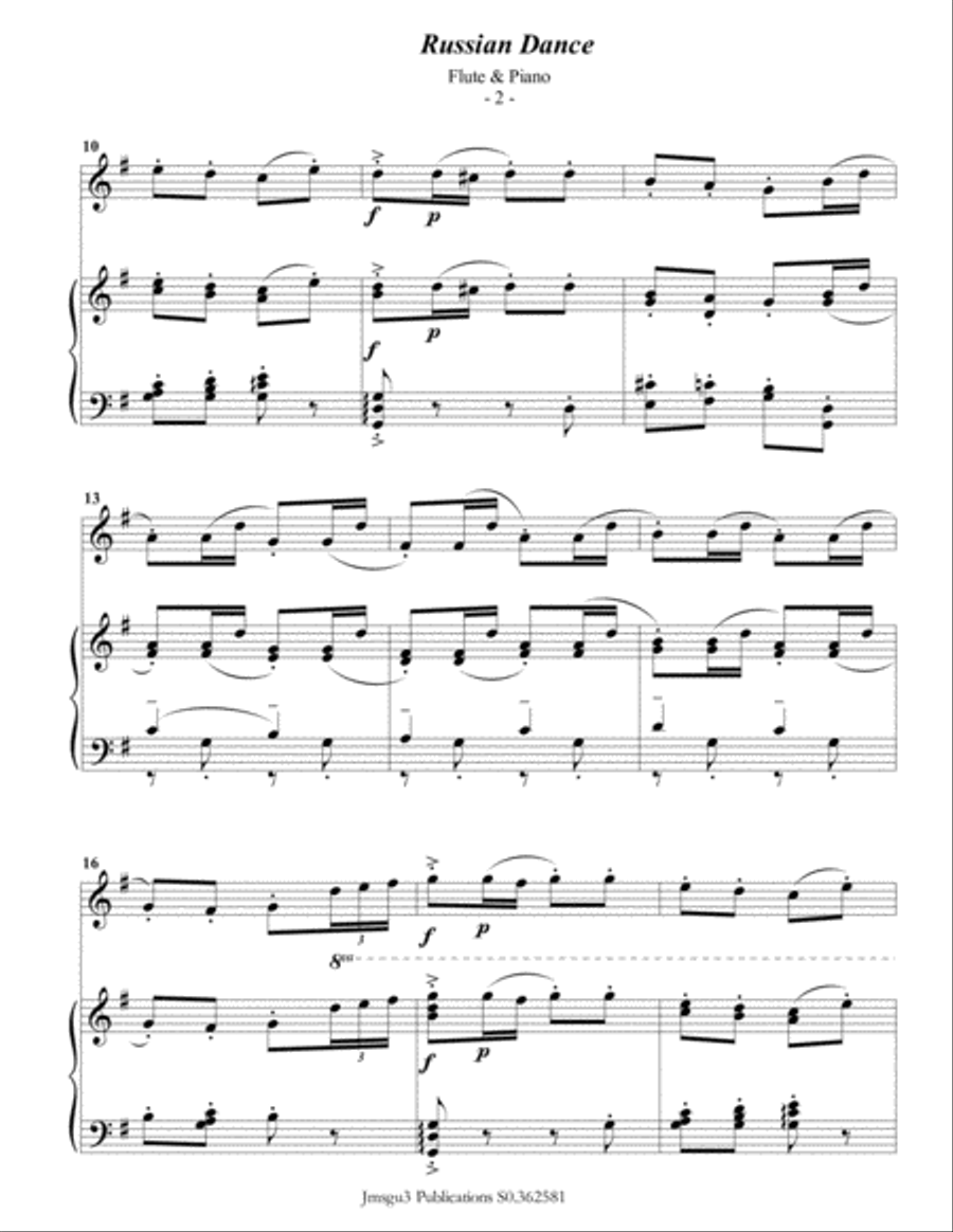 Tchaikovsky: Russian Dance from Nutcracker Suite for Flute & Piano Flute Solo scores gallery preview page 2