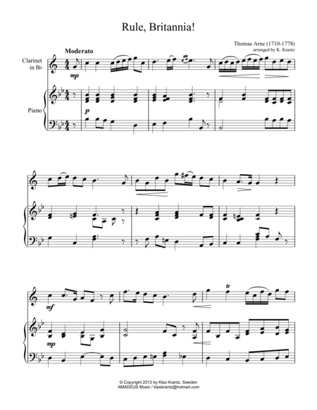 Rule, Britannia for clarinet in Bb and easy piano image number null