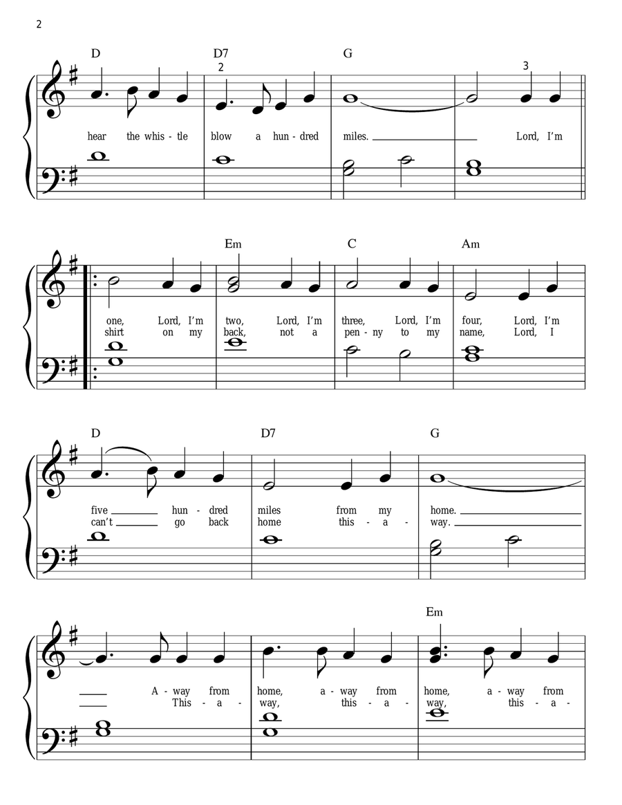 Five Hundred Miles Easy Piano scores gallery preview page 2