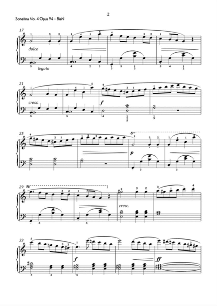 Biehl - Sonatina No. 4 Op. 94 in A minor - Easy Piano Method scores gallery preview page 3