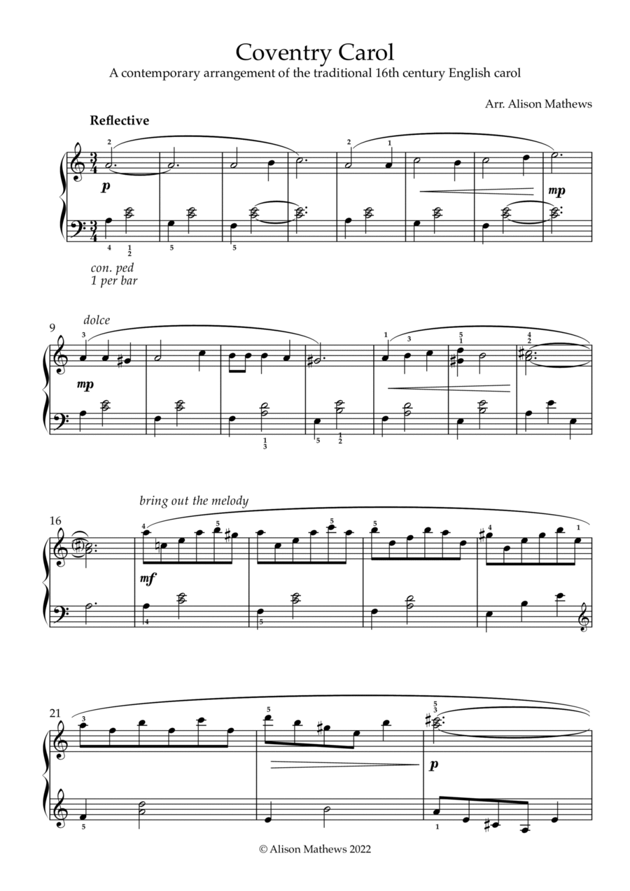 Coventry carol - piano solo Piano Solo scores gallery preview page 1