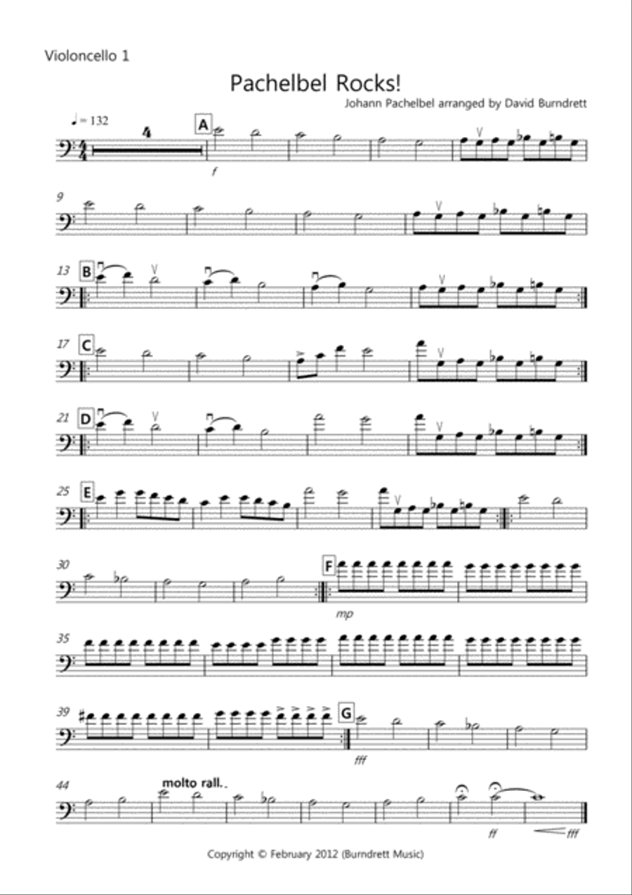 Pachelbel Rocks! for Cello Quartet Cello Solo scores gallery preview page 4