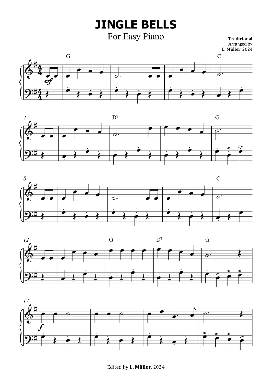 Book cover for Jingle Bells - Easy Piano in G Major with chords