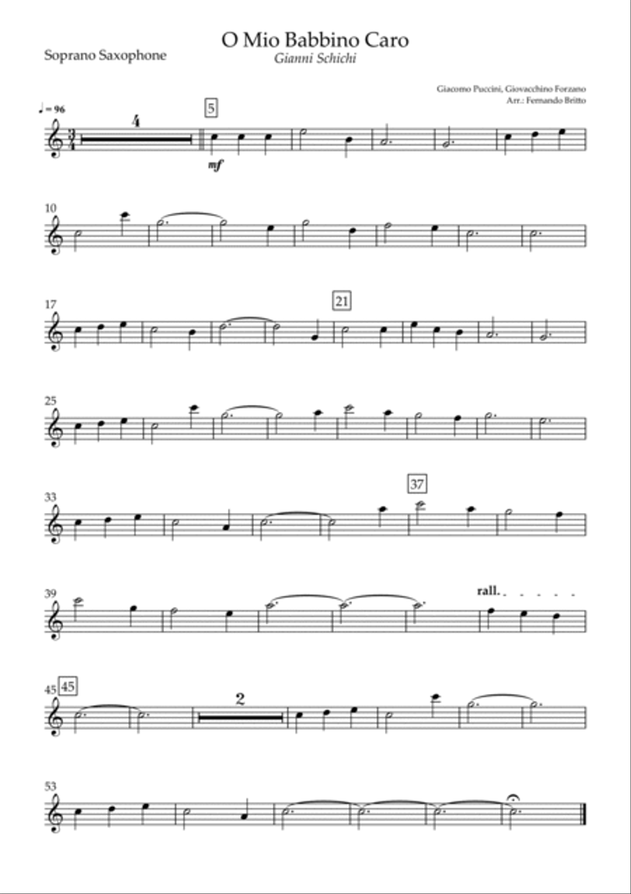 O Mio Babbino Caro (Puccini) for Soprano Saxophone & Alto Saxophone Duo and Piano Accompaniment with Woodwind Duet scores gallery preview page 4