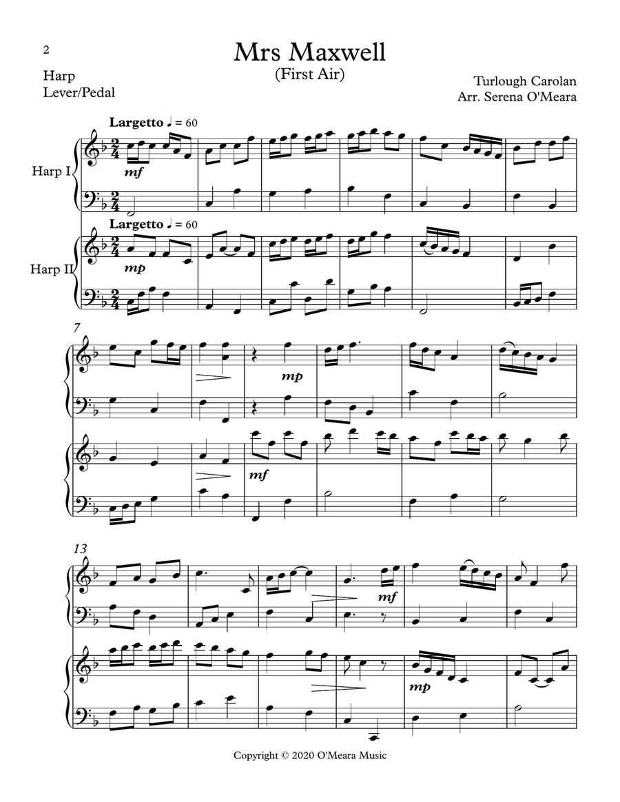 Mrs Maxwell, Harp Duet Celtic Harp scores gallery preview page 2