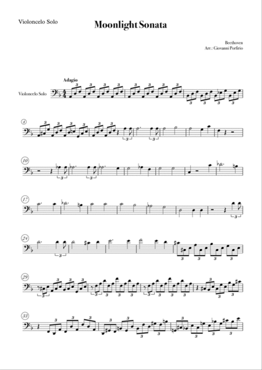 Moonlight Sonata (Easy Cello) Cello Solo scores gallery preview page 2