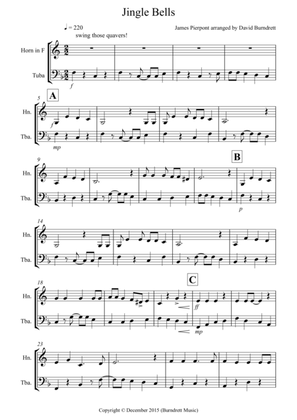 Jingle Bells (Jazzy Style!) for French Horn and Tuba Duet