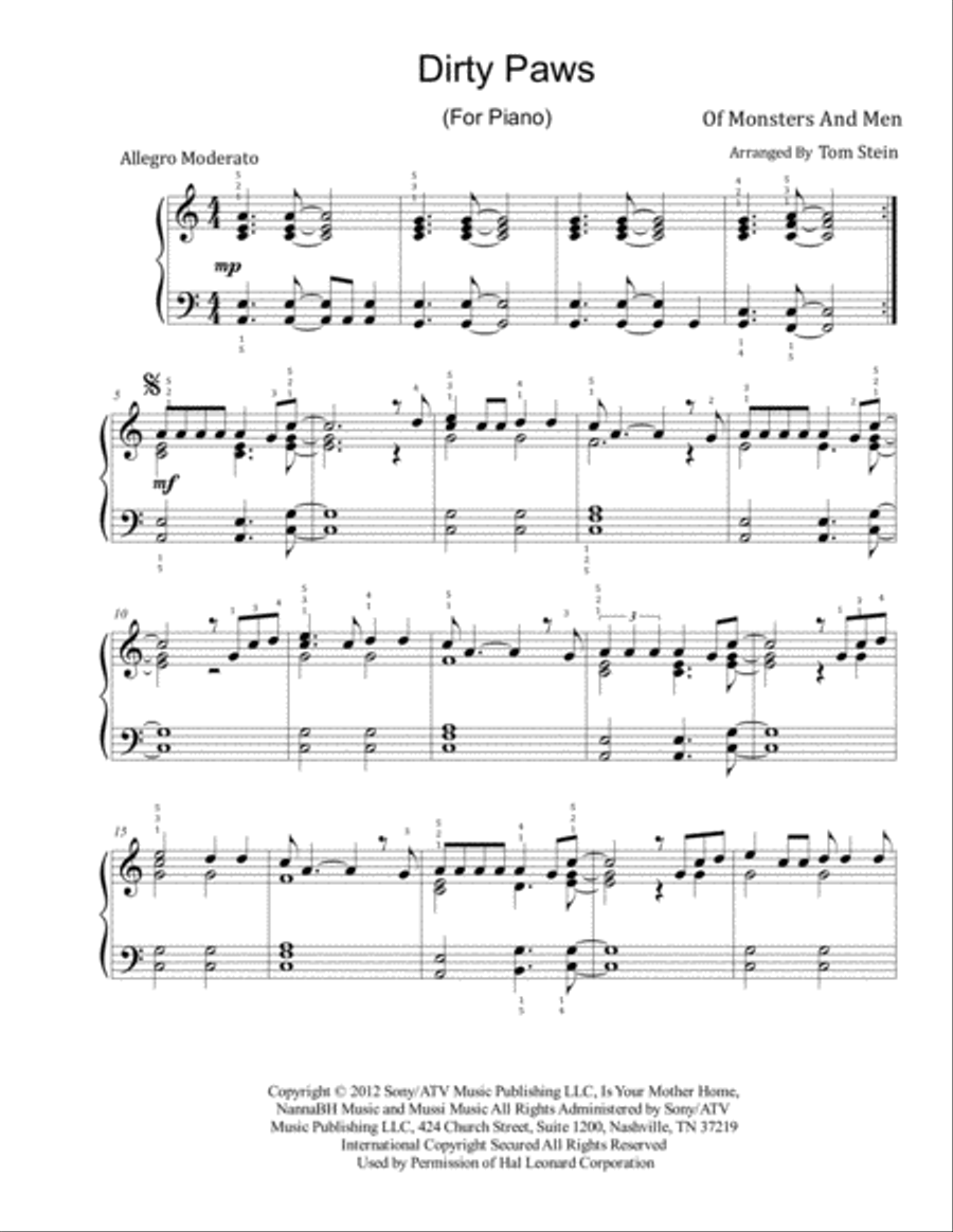Dirty Paws Dirty Paws Piano Solo scores gallery preview page 1