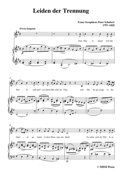Schubert-Leiden der Trennung,in G Major,for Voice&Piano image number null