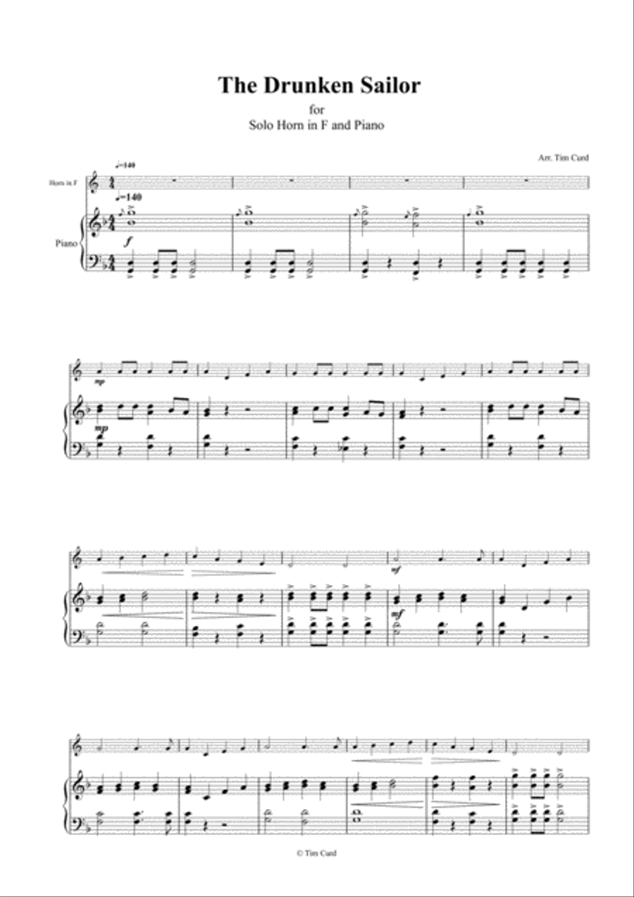 The Drunken Sailor. For Solo Horn in F and Piano Piano scores gallery preview page 2
